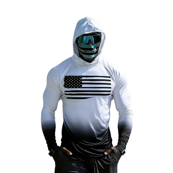 CCRFTGI Sun Protection Shirts for Men UPF 50+ Sun Protection with Mask Athletic Fishing Rash Guard Long Sleeve Shirts USA Flag Rash Guards Raglan Shirt Men Gray S