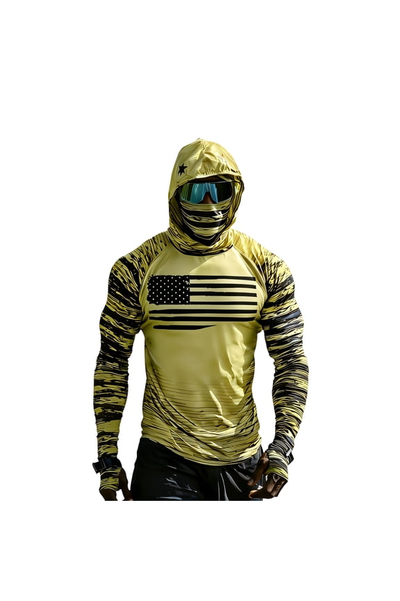 Sun Protection Shirts for Men UPF 50+ Sun Protection with Mask Athletic Fishing Rash Guard Long Sleeve Shirts USA Flag Rash Guards Raglan Shirt Men Yellow L