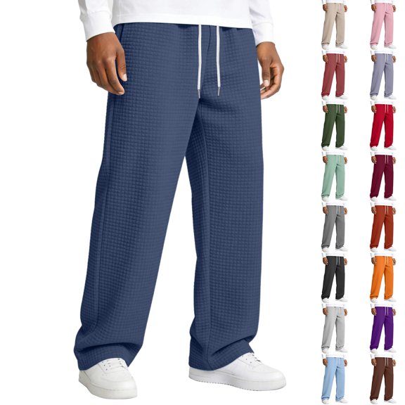 CCRFTGI Sweat Pants for Mens Waffle Baggy Big and Tall Solid Color Pant Casual Basic Textured Waist Sweatpant Comfort Hiking Joggers Trousers Saffron S