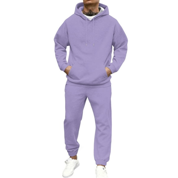 CCRFTGI Sweat Suits Men Athletic 2 Piece Solid Color Hoodie and Sweatpants Set Causal Fall Track Suits Workout Fleece Sweat Suit Outfits Purple S