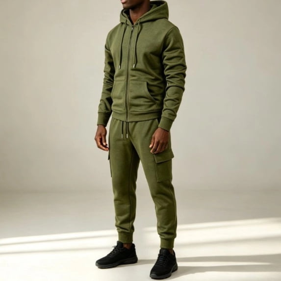 CCRFTGI Sweat Suits Men Zip Up Hoodie And Straight Leg Cargo Sweatpants Work Out Casual Tracksuits Jogging Suit 2 Piece Outfits Army Green L