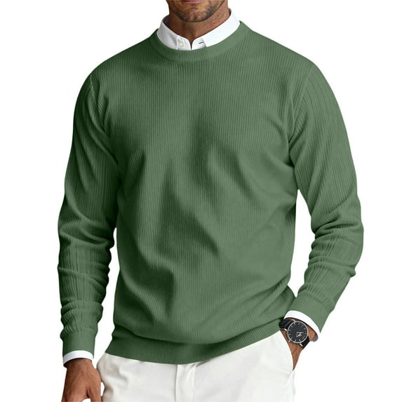 CCRFTGI Sweater for Men 2025 Fashion Big and Tall Ribbed Solid Color Sweater Lightweight Long Sleeve Crewneck Sweater Pullover Knit Sweater Top Army Green M