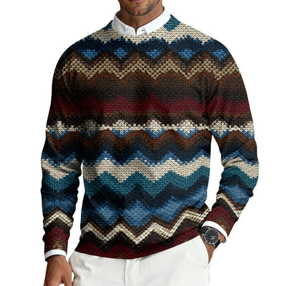 CCRFTGI Sweater for Men 2025 Fashion Big and Tall Ribbed Striped Sweater Trendy Long Sleeve Crewneck Sweater Pullover Cable Knitted Pullover Top Light Brown 3XL