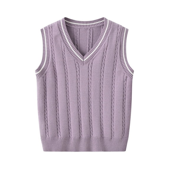 CCRFTGI Sweater Vest for Boys Girls for Size 4-12 Fashion Knit Vest Comfort Uniform Soft Fall Winter Pullover Top Purple 6-7Y