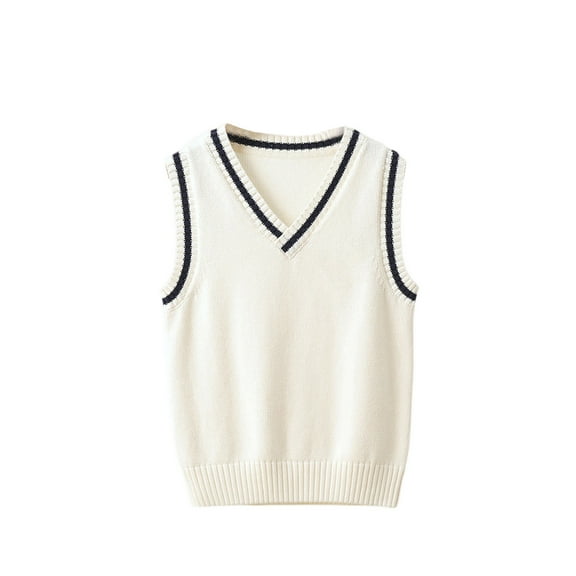 CCRFTGI Sweater Vest for Boys Girls for Size 4-12 Fashion Knit Vest Comfort Uniform Vest Soft Fall Winter Pullover Top White 7-8Y