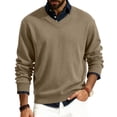 thumbnail image 1 of CCRFTGI Sweater for Men 2025 Fall Casual Ribbed Solid Color Sweater Lightweight Long Sleeve V-neck Sweater Pullover Knit Sweater Top Khaki L, 1 of 6