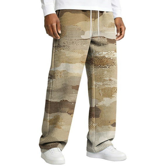 CCRFTGI Sweatpants for Men Waffle Baggy Big and Tall Camo Pants Casual Open Bottom Elastic Waist Sweatpant Soft Loose Fit Mens Lounge Pants Earthy Yellow M