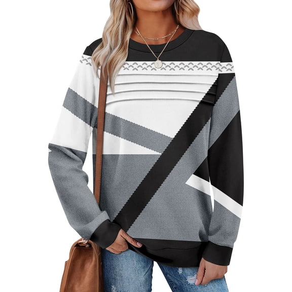 CCRFTGI Sweatshirts for Women Trendy Long Sleeve Crewneck Blouses Lightweight Geometric Ethnic Sweatshirt Dressy Casual Fall Tops Gray XL