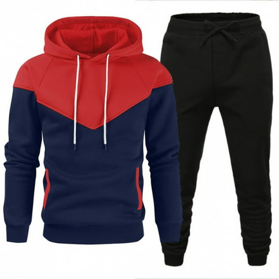 CCRFTGI Sweatsuits for Men Athletic 2 Piece Color block Hoodie and Sweatpants Set Causal Fall Track Suits Workout Fleece Sweat Suit Outfits Red XXL