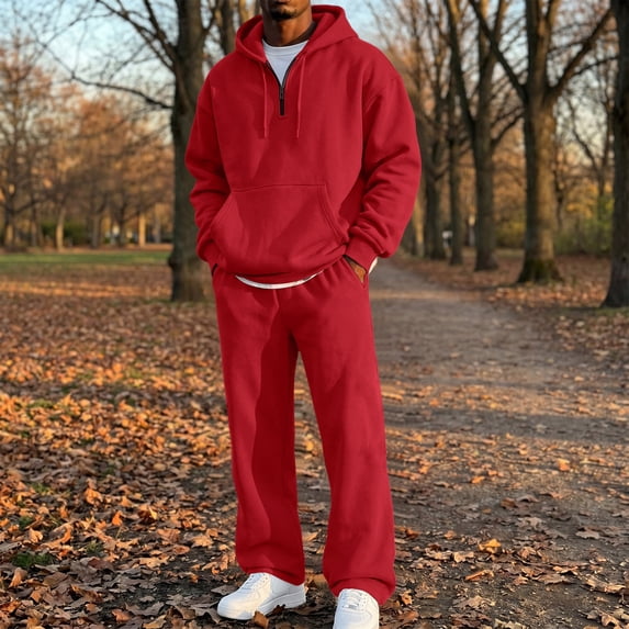 CCRFTGI Sweatsuits for Mens Sweat Suit Jogging Track Suits 2 Piece Matching Sets Outfits Casual Comfy Athletic Tracksuits Red M