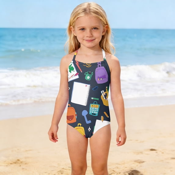 CCRFTGI Swimsuit for Kids Girls Size 10-12 Summer Adjustable Straps One Piece Bathing Suit Cute Beach Paper School Bag Tween Girls Trendy Clothes Bathing Suit Black 5-6 Years