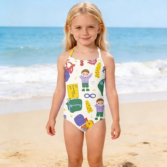 CCRFTGI Swimsuit for Kids Girls Size 10-12 Summer Adjustable Straps One Piece Bathing Suit Cute Beach School Bag Tween Girls Trendy Clothes Bathing Suit Blue 5-6 Years