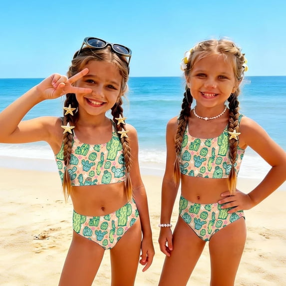 CCRFTGI Swimsuit for Kids Girls Size 7 Two Piece Sets Swimming Bathing Suit Beach Holiday Fruit Print Bikini Set Summer Cute Girls Clothes Swimsuits Swimwear Green 2-3 Years