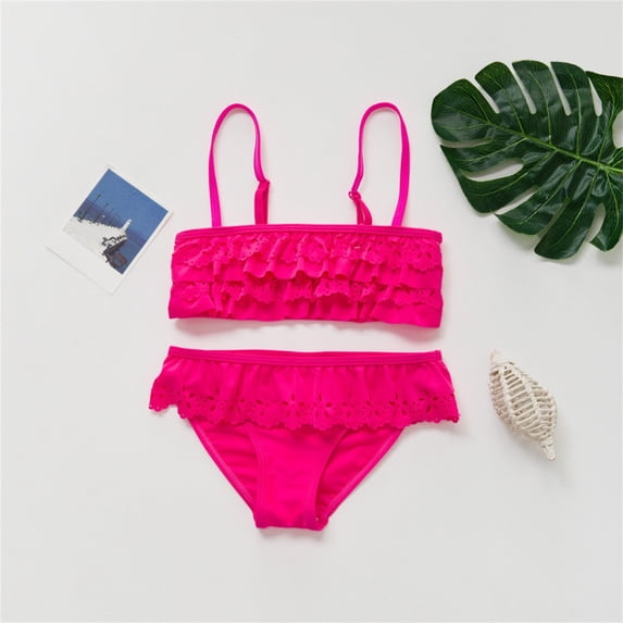 CCRFTGI Swimsuit for Kids Girls Toddler 4-5 Summer Sleeveless 2 Piece Cute Tankini Beach Swimwear Swimsuits Swimming Toddler Girl Swimsuit Girls Bathing Suit Hot Pink 4-5 Years