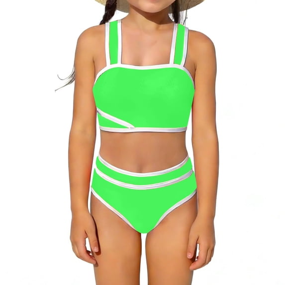 CCRFTGI Swimsuit for Child Girls Size 10-12 Summer 2 Piece Beach Sport Swimsuits Swimming Girls Fashion Bathing Suits Fluorescent Green 3-4 Years