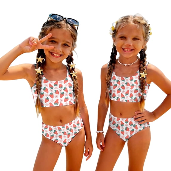 CCRFTGI Swimsuits for Child Girls Size 7-8 Two Piece Sets Swim Vacation Bathing Suits Beach Vacation Fruit Print Girls Bikini Summer Cute Girls Fashion Swimsuits Swimwear Light pink 9-10 Years