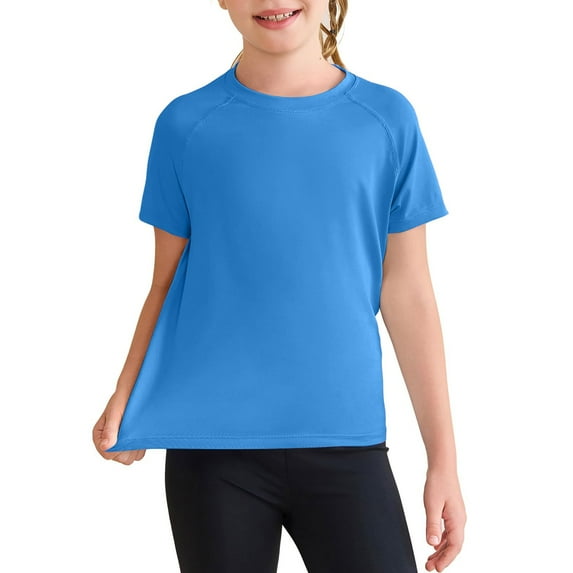 CCRFTGI T Shirt for Girls Casual Quick Dry Tshirt Crew Neck Blue Tshirt 2025 Summer Plain Short Sleeve Shirts,Blue 6-7 Years