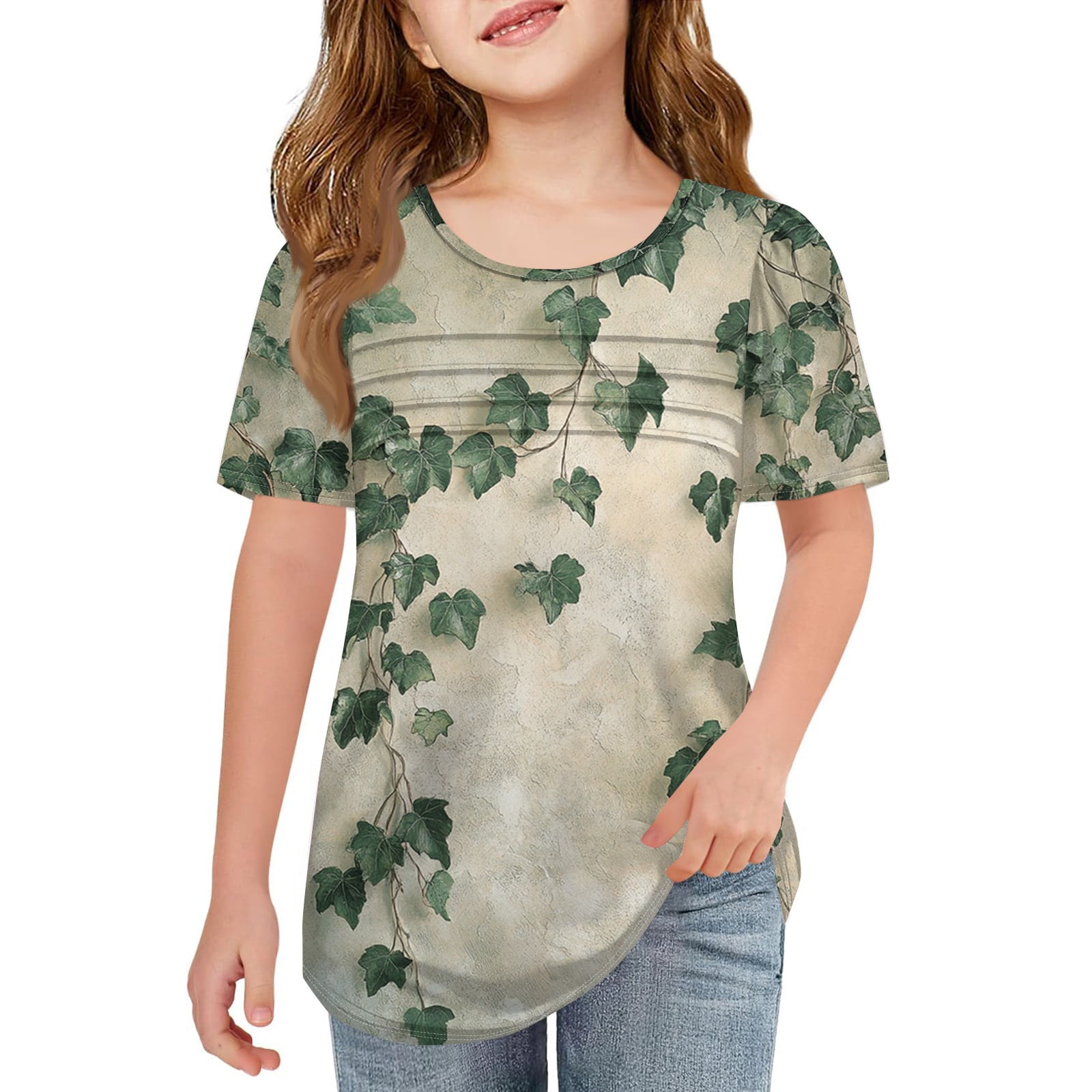 CCRFTGI T Shirt for Girls Cute Pleated Crewneck T Shirt 2025 Summer ...
