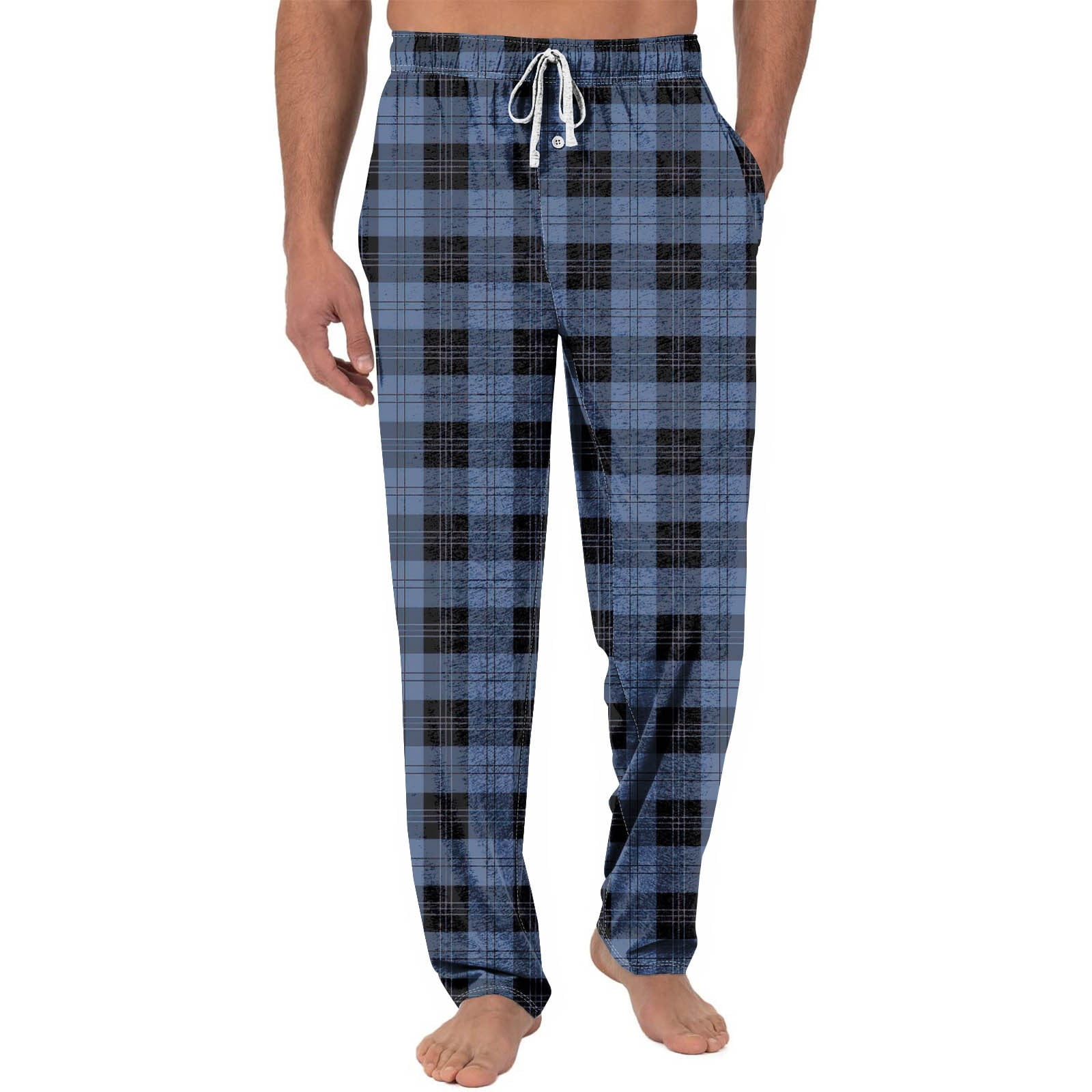 CCRFTGI Tall Mens Pajama Pants Blue Buffalo Plaid Print Sleep Pants for ...