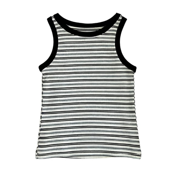 CCRFTGI Tank Tops for Kids Girls Size 10-12 Dance Cotton Striped Casual Seamless Cami Tanks Tween Girls Trendy Clothes Summer Tank Shirts Black 2-3 Years