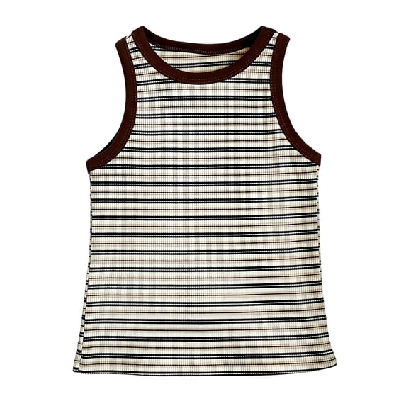 CCRFTGI Tank Tops for Children Girls 10-12 Cute Cotton Striped Basic Seamless Cami Tanks Tween Girls Trendy Clothes Summer Crop Top Coffee 5-6 Years
