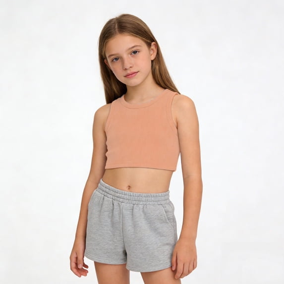 CCRFTGI Tank Tops for Children Girls 7-8 Dance Ribbed Casual Seamless Sports Bra Fashion Racerback Crop Top Saffron 1-2 Years
