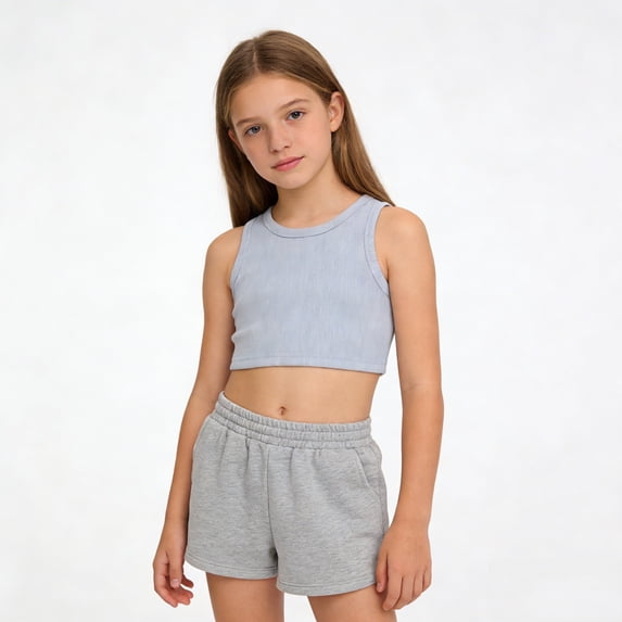 CCRFTGI Tank Tops for Kids Girls 8-10 Athletic Ribbed Casual Seamless Vest Crop Trendy Racerback Dance Top Light Blue 1-2 Years