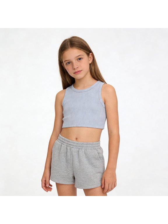 Tank Tops for Kids Girls 8-10 Athletic Ribbed Casual Seamless Vest Crop Trendy Racerback Dance Top Light Blue 1-2 Years