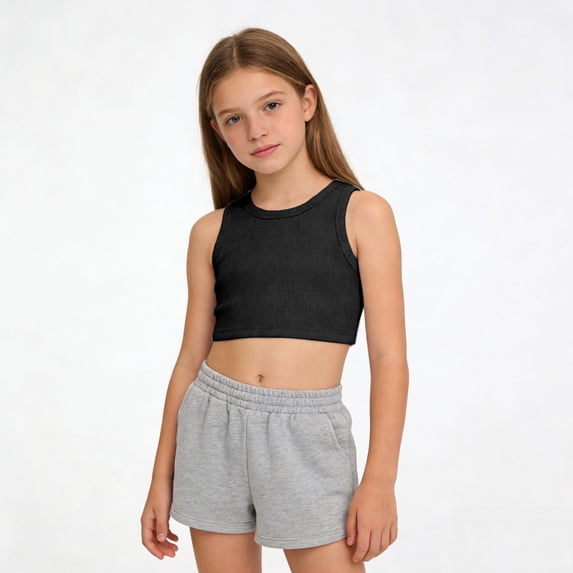 CCRFTGI Tank Tops for Kids Girls 8-10 Dance Ribbed Casual Seamless Vest Crop Trendy Racerback Crop Top Black 5-6 Years