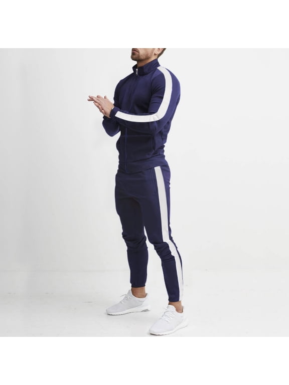 Track Suits Mens 2 Piece Set Loose Fit Sweatshirt and Sweatpants Set for Vacation Walking Party Navy M