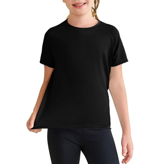CCRFTGI Tshirt for Girls Casual Quick Dry Crewneck T Shirts 2025 Summer Black Shirt Plain Short Sleeve T Shirt,Black 5-6 Years