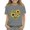 thumbnail image 1 of CCRFTGI Tshirt for Girls Cute Fashion Crew Neck T Shirt 2025 Summer Dark Gray Shirts Sunflower Printed Short Sleeve T Shirts,Dark Gray 2-4 Years, 1 of 5