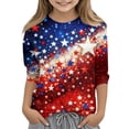 thumbnail image 1 of CCRFTGI USA Flag Shirts for Child Girls Size 10-12 4th Of July Casual 3/4 Sleeve Crew Neck Patriotic American Flag Stars T-Shirt Red White and Blue Summer Shirts T-Shirts Wine 7-8 Years, 1 of 3