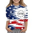 thumbnail image 1 of CCRFTGI USA Flag Shirts for Child Girls Size 8 Cute Tops 4th Of July 3/4 Sleeve Round Neck Patriotic American Flag Stars Tee Red White and Blue Summer Shirts Tee Tops White 7-8 Years, 1 of 3