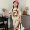 thumbnail image 1 of CCRFTGI USA Flag Summer Outfits for Children Girls Size 8 Two Piece Outfits Patriotic Cute Freedom 250th anniversary Clothing Sets 4th of July Short Sleeve Tee Top and Shorts Sport Khaki 5-6 Years, 1 of 6