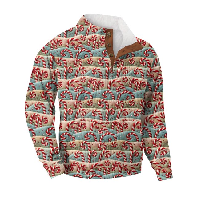 CCRFTGI Ugly Christmas Sweatshirt Men Stand Collar Button Up Pullover