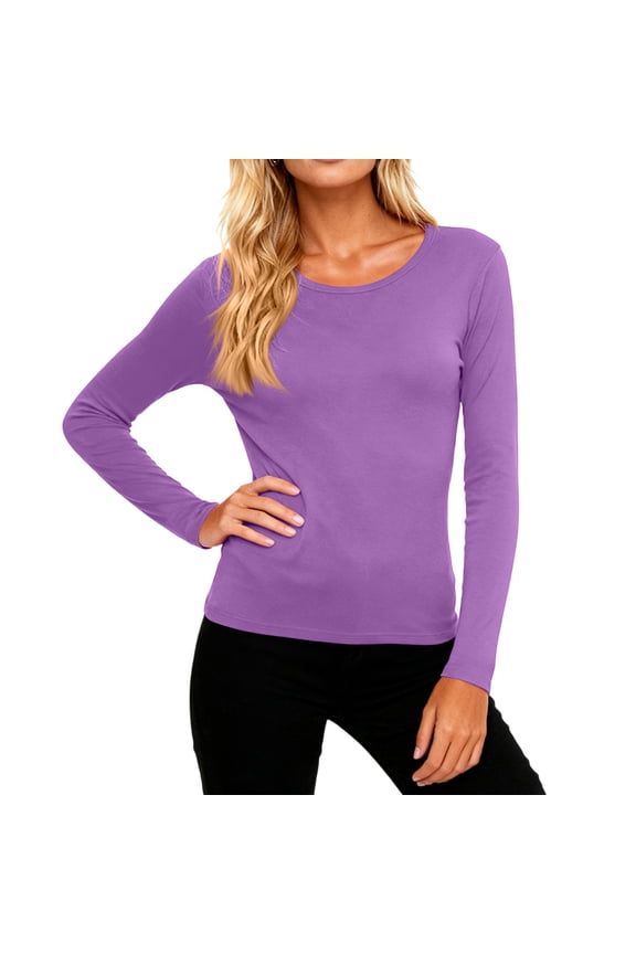 Underscrub Long Sleeve Shirts for Women Soft Fabric Crew Neck Modern Fit Stretch Tee Nursing Undershirts Underscrub Comfort Tee Purple M