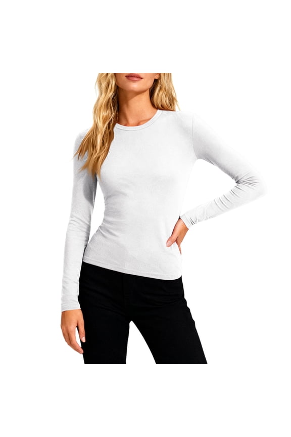 Underscrub Long Sleeve Women Cotton Fabric Crew Neck Slim Fit Stretch Scrub Tee Nursing Shirts Modern Fit Undershirt White L
