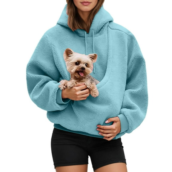 CCRFTGI Unisex Pet Carrier Hoodie Cozy Soft Kangaroo Kitten Puppy Holder Hoodie Fleece Dog Carrying Hoodie Warm Pet Carrier Sweatshirt Sky Blue L