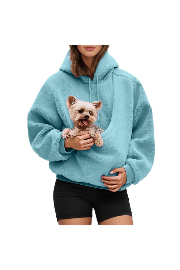 Unisex Pet Carrier Hoodie Cozy Soft Kangaroo Kitten Puppy Holder Hoodie Fleece Dog Carrying Hoodie Warm Pet Carrier Sweatshirt Sky Blue L
