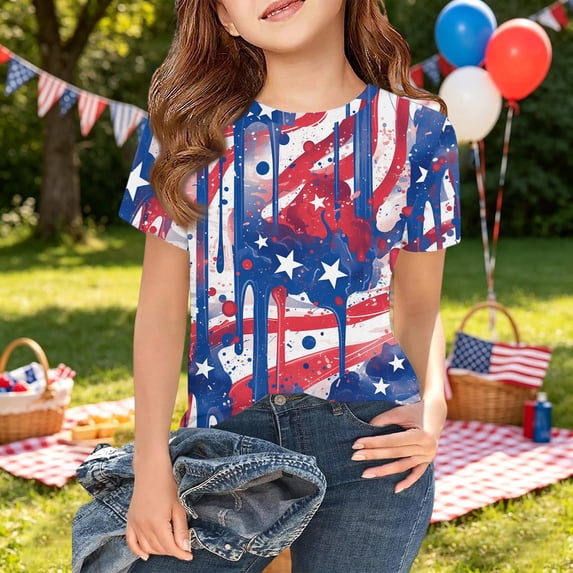CCRFTGI Usa Flag Shirts for Child Boys Girls Size 10-12 Patriotic Cute Tops 4th Of July American Flag Stars Striped Outfits Red White and Blue Summer Shirts 1776 T-Shirts Royal Blue 3-4 Years