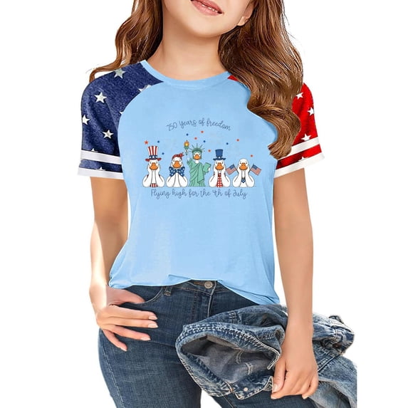 CCRFTGI Usa Flag Shirts for Child Girls Boys Size 7-8 Independence Day Freedom 4th Of July 250th Anniversary Flag Outfits July 4th Celebration Summer Tops Festival Tee Tops Sky Blue 7-8 Years