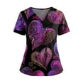 thumbnail image 1 of CCRFTGI Valentine Scrub Tops Women Funny Love Heart Print Nursing Uniform Fashion V-Neck Scrub Shirt Holiday Short Sleeve Medical Workwear with Pockets Dark Purple S, 1 of 4