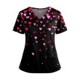 thumbnail image 1 of CCRFTGI Valentine Scrubs for Women Plus Size Love Heart Print Nursing Uniform Trendy V-Neck Scrub Shirt Holiday Short Sleeve Medical Workwear with Pockets Black 3XL, 1 of 4