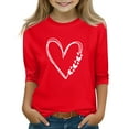 thumbnail image 1 of CCRFTGI Valentine's Day 3/4 Length Sleeve Girls Tops Size 7-8 Funny Love Heart Print T Shirts Girls Fashion Round Neck Tshirts Casual Fall Spring Gifts for Girls Red 4-5Y, 1 of 4