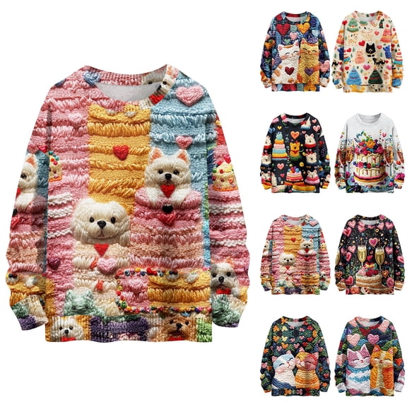 CCRFTGI Valentine's Day Girls Sweaters Size 7 Cute Print Pullover Tops Holiday Knit Long Sleeve Sweaters Funny Crewneck Fall Spring Pullover Girls Clothes Khaki 4-5Y