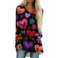 thumbnail image 1 of CCRFTGI Valentine's Day Womens Long Sleeve Tops Fashion Lucky Funny Love Heart Print Tunic Lightweight V Neck Womens Tops Fall Spring Basic Irregular Hem Outfits Purple XXL, 1 of 6