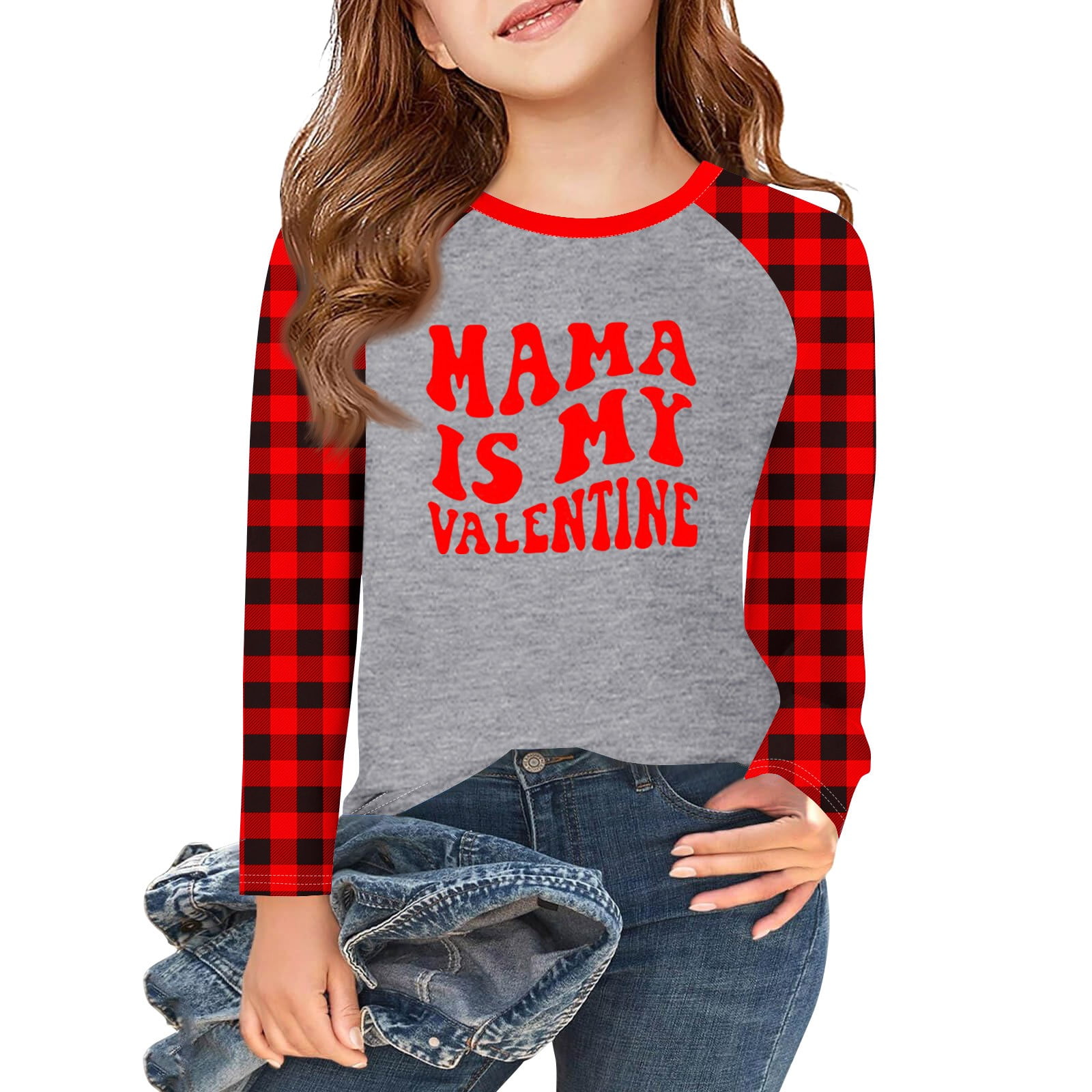 CCRFTGI Valentines Day Shirt Girls Size 6-7 Valentine's Holiday Raglan ...