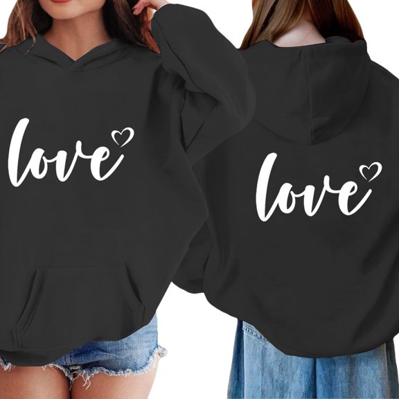 CCRFTGI Valentines Girls Hoodies Fashion Love Letter Print Pullover Hoodie Oversized Long Sleeve Hoodies Soft Fall Pullover Hoodie Black 9-10Y