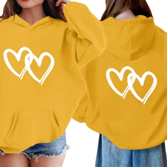 CCRFTGI Valentines Girls Hoodies Holiday Love Heart Print Pullover Hoodie Oversized Long Sleeve Hoodies Soft Fall Winter Pullover Tops Yellow 11-12Y